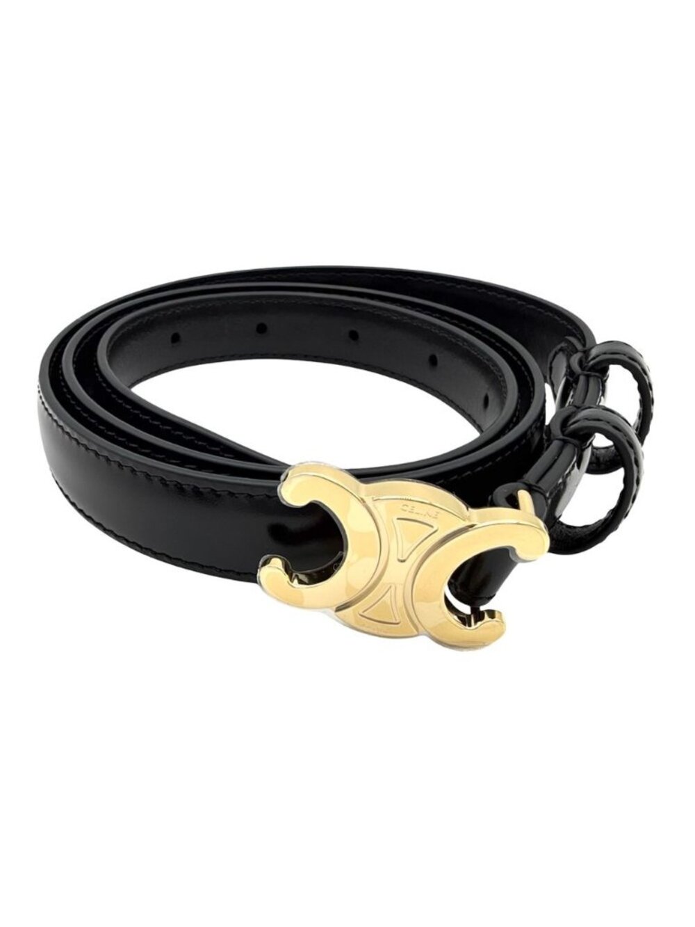 Celine Belt Small Triomphe Leather Black Gold